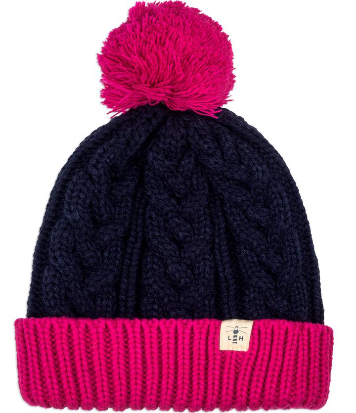 Lighthouse Hannah Bobble Hat in Navy / Pink