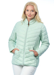 MudFlower Ladies Fake Down Light Weight Jacket in Mint Green