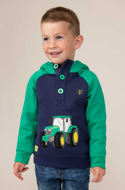 Lighthouse Jack Hoodie with Tractor Applique - Green & Navy
