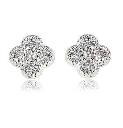 Lucky You Silver and Diamante Clover Stud Earrings - from Frinkle