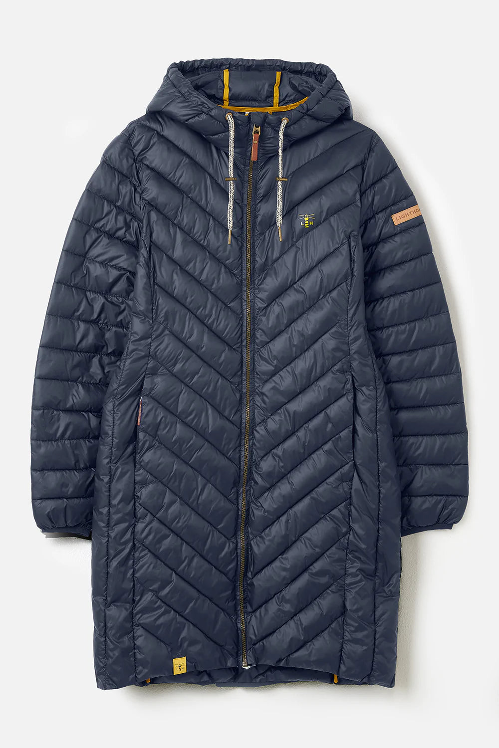 Lighthouse Laurel Mid-Length Coat in Navy With Yellow Logo
