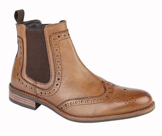 Roamers Tan Brogue Twin Gusset Leather Chelsea Dealer Boots - M 143 BT