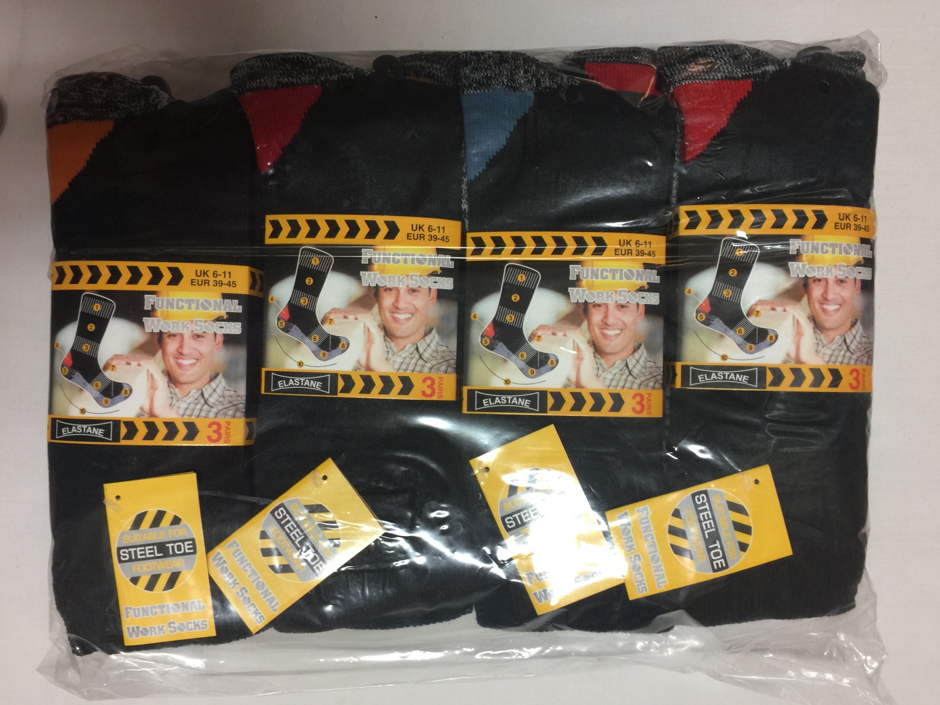 Multi Pack Mens' Functional Work Socks (12 pairs)