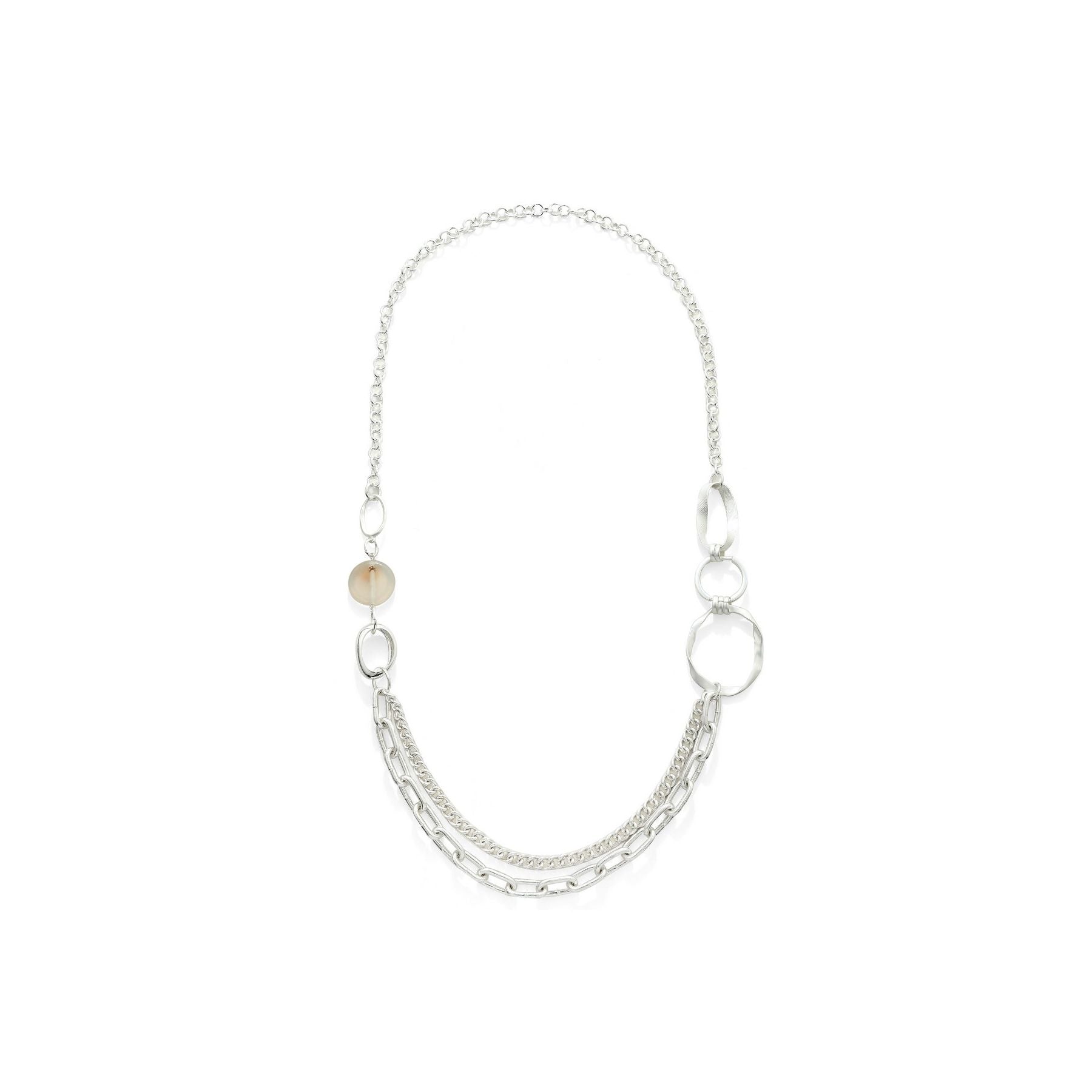 Party - Silver Mixed Link Chains with Grey Pebble Long Necklace from Frinkle