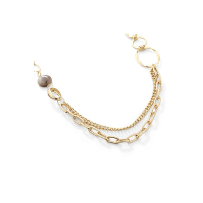 Party - Yellow Gold Mixed Link Chains with Brown Pebble Long Necklace from Frinkle