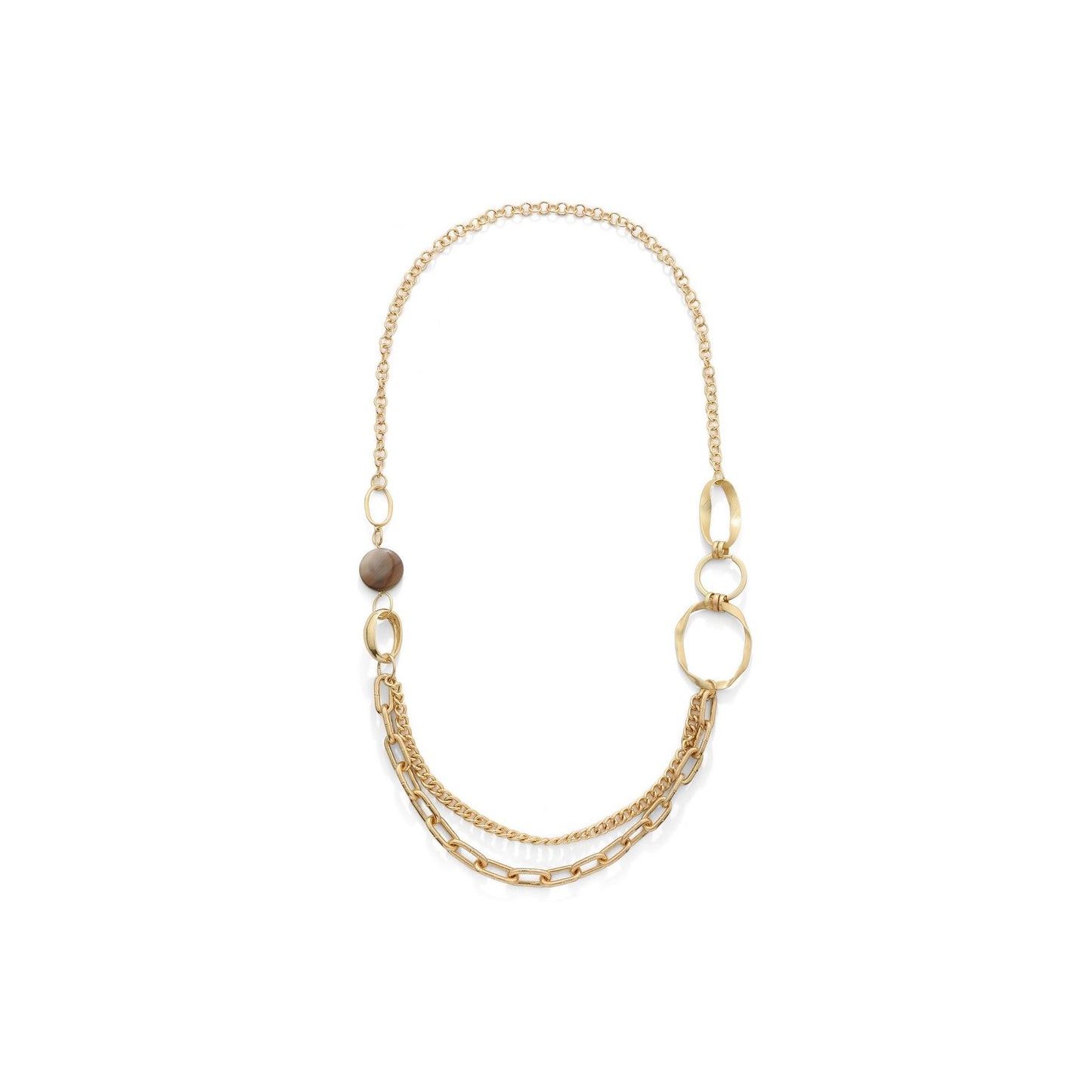 Party - Yellow Gold Mixed Link Chains with Brown Pebble Long Necklace from Frinkle