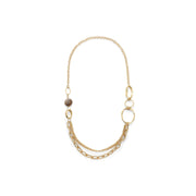 Party - Yellow Gold Mixed Link Chains with Brown Pebble Long Necklace from Frinkle