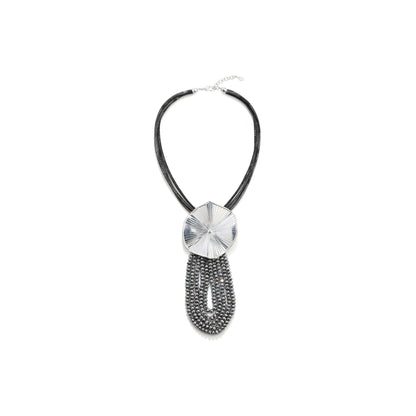 Silver Lilypad on Black Cord with Sparkly Bead Tassle Adjustable Length Necklace from Frinkle
