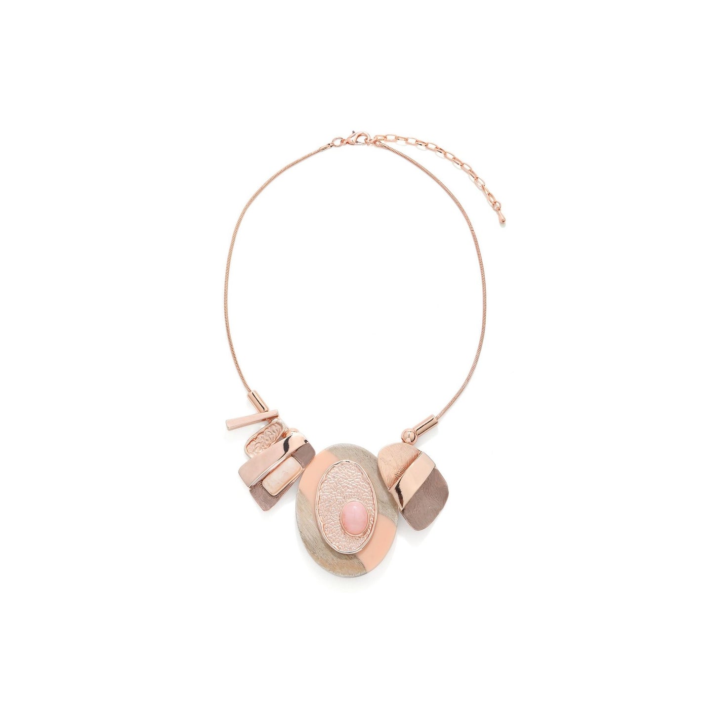 Rosie - Pink Stone Abstract Chunky Pendents on Rose Gold Adjustable Necklace from Frinkle