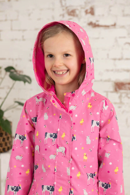 Lighthouse Girls Olivia Waterproof Coat Sweet Pea Farm Animal in Pink