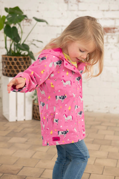 Lighthouse Girls Olivia Waterproof Coat Sweet Pea Farm Animal in Pink
