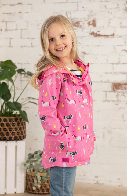 Lighthouse Girls Olivia Waterproof Coat Sweet Pea Farm Animal in Pink