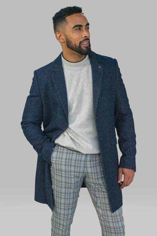 House of Cavani Wool Overcoat Tweed Jacket  3/4 Length  - Azure