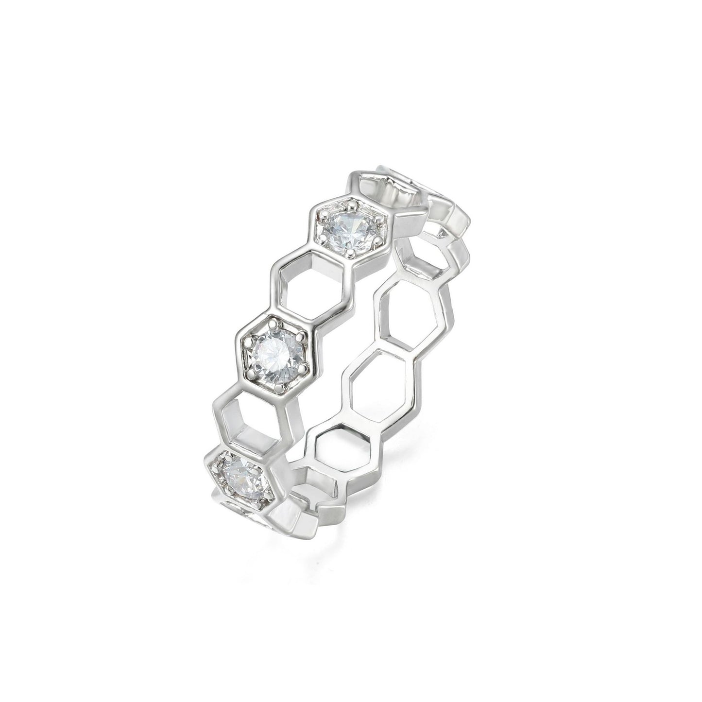 Honey Pot - Chunky Hexagon Band set with Cubic Zirconia - from Frinkle
