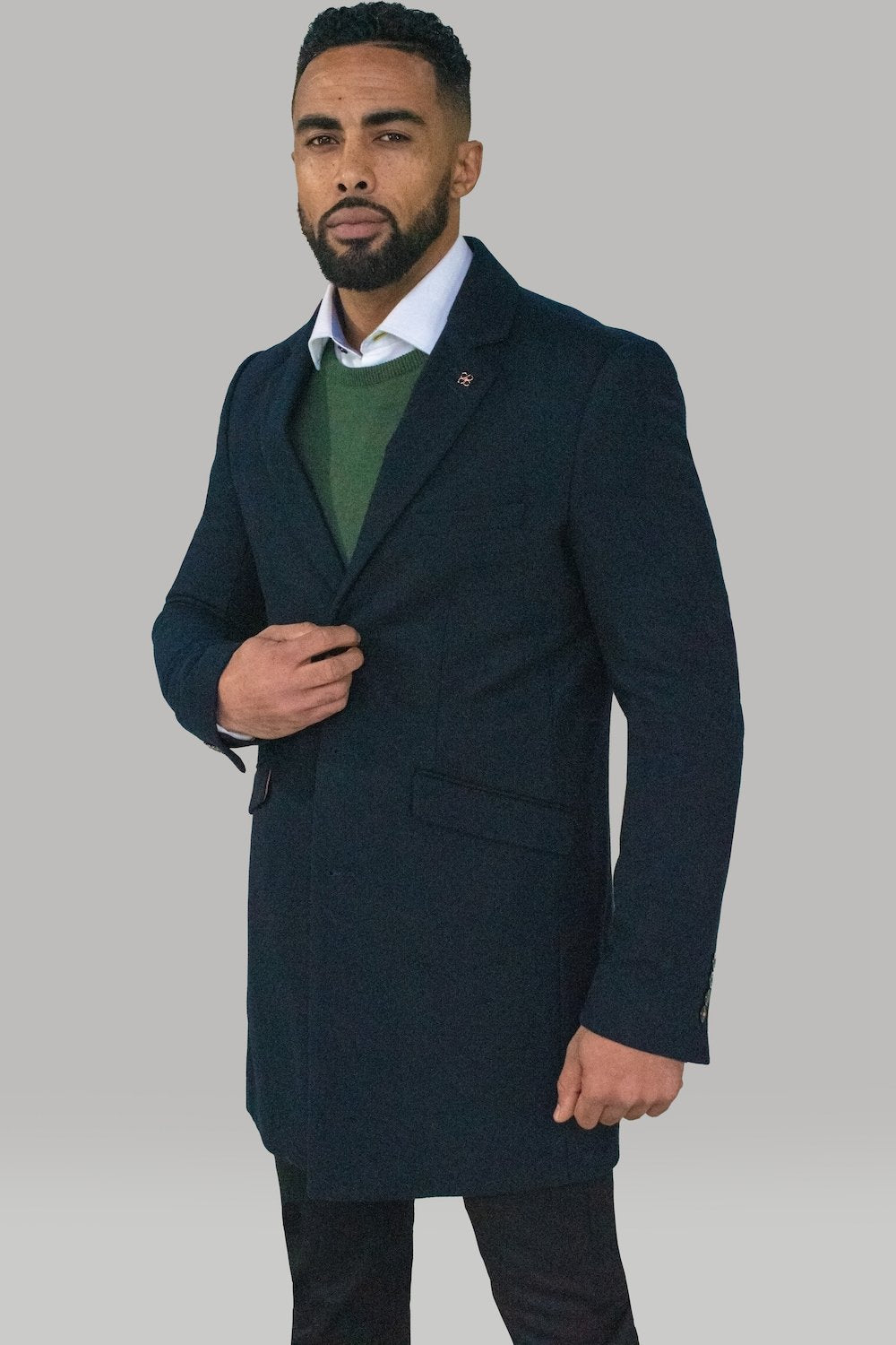 House of Cavani Wool Overcoat Navy Blue Jacket  3/4 Length  - Roman