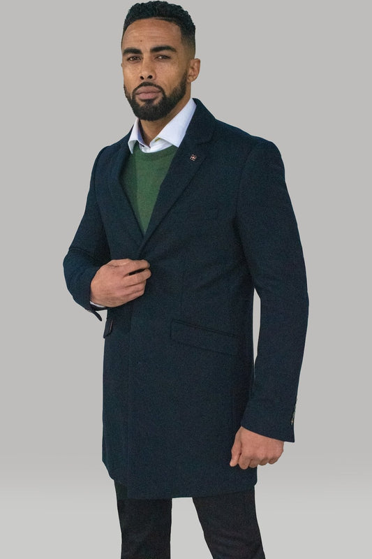 House of Cavani Wool Overcoat Navy Blue Jacket  3/4 Length  - Roman