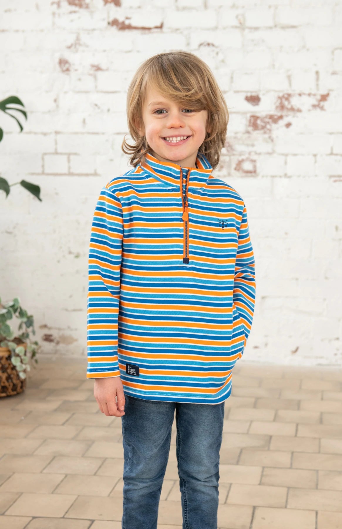 Lighthouse Riley Boys Half Zip - Blue / Orange Stripe