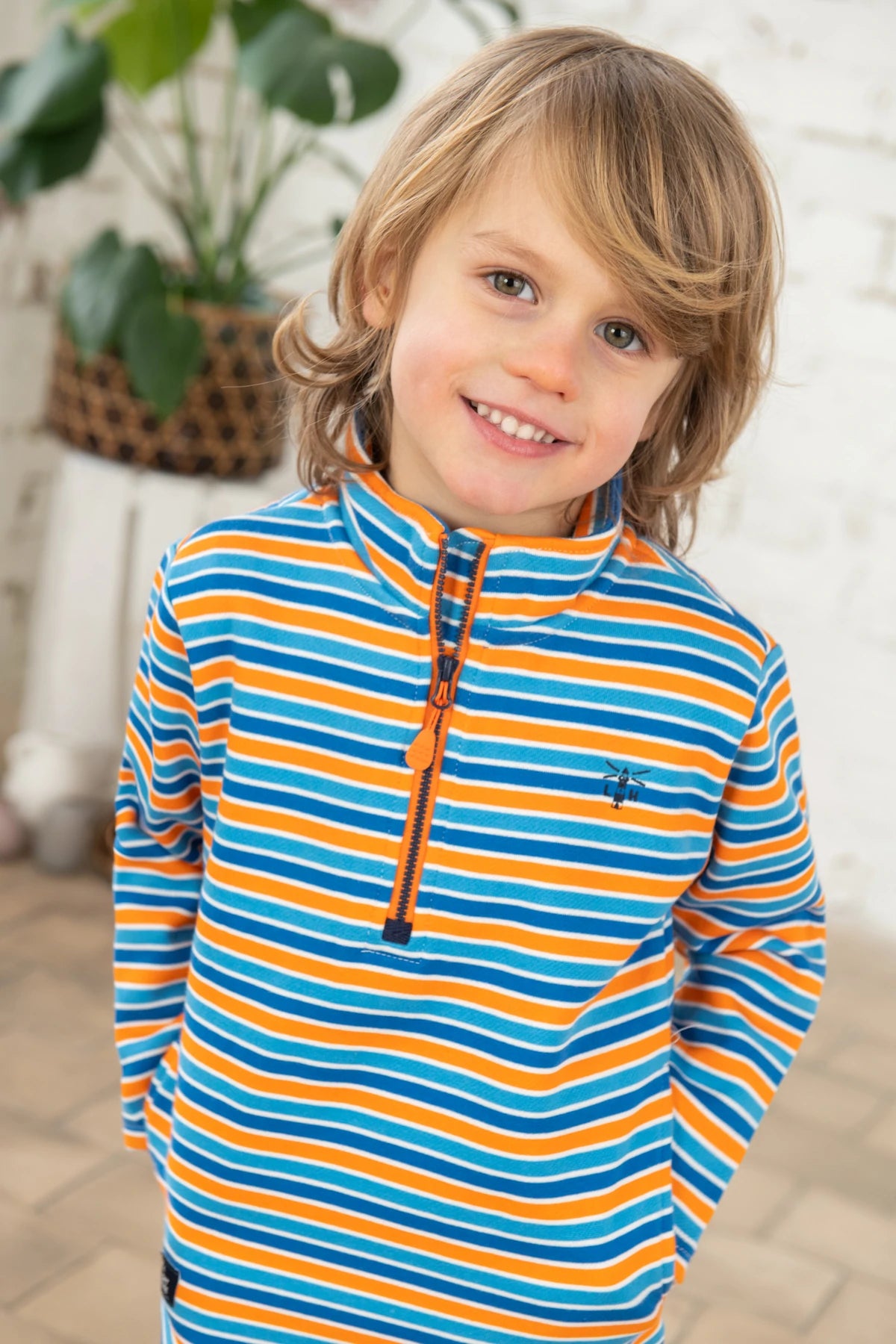 Lighthouse Riley Boys Half Zip - Blue / Orange Stripe