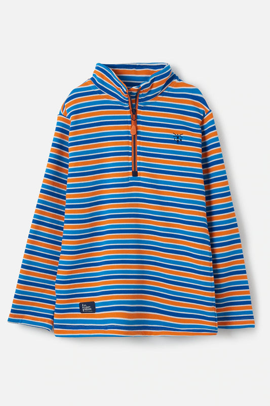 Lighthouse Riley Boys Half Zip - Blue / Orange Stripe