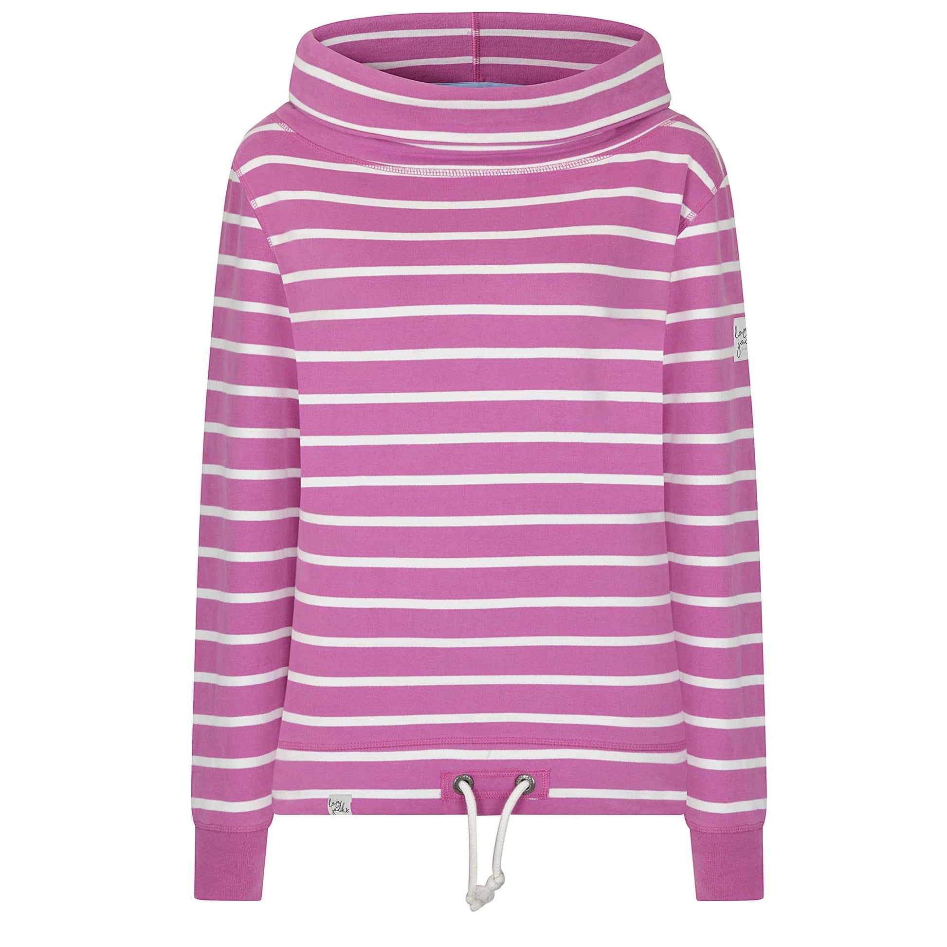 Lazy Jacks Ladies Striped Roll Neck Sweatshirt in Raspberry LJ31 @ www.millscountrystore.com