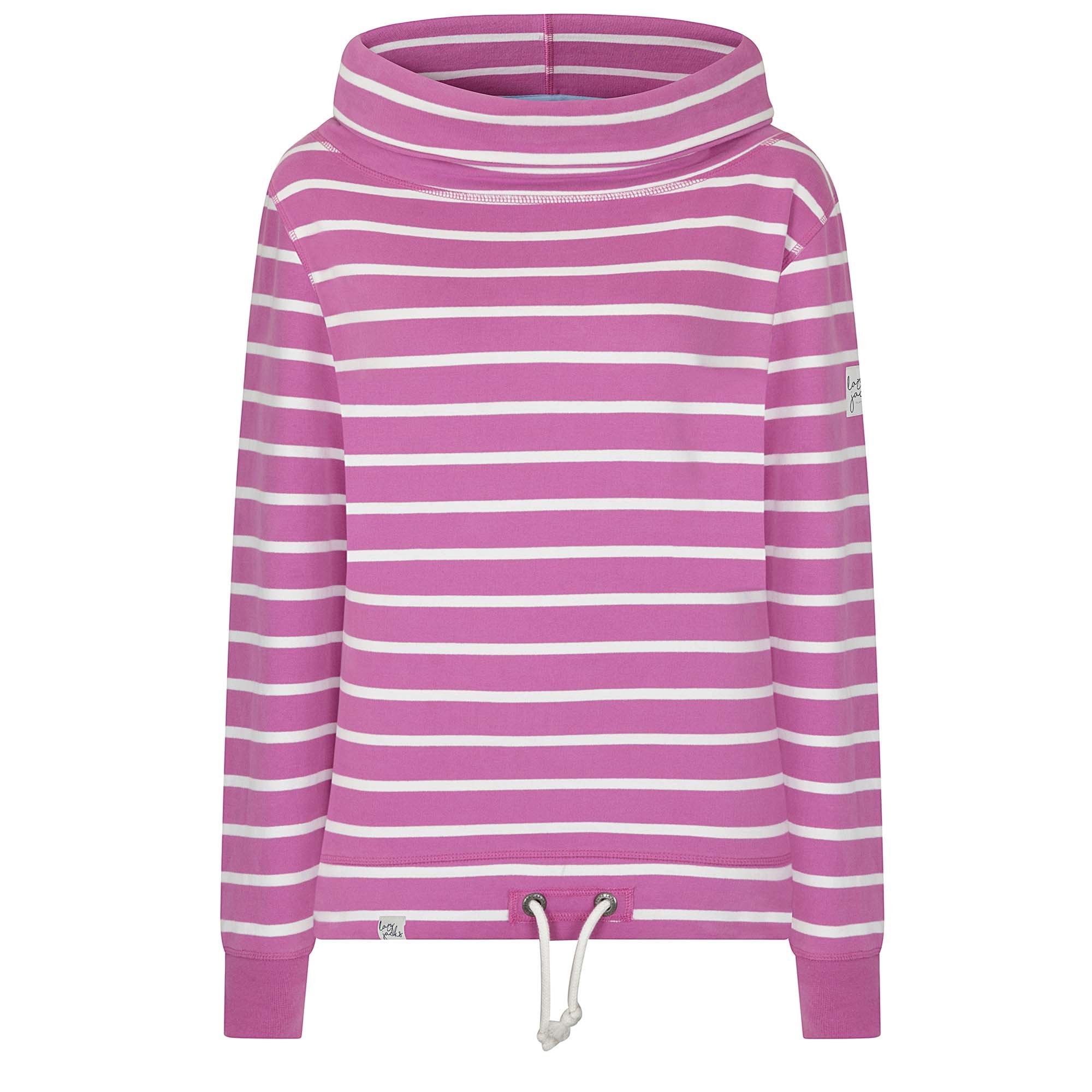Lazy Jacks Ladies Striped Roll Neck Sweatshirt in Raspberry LJ31 @ www.millscountrystore.com
