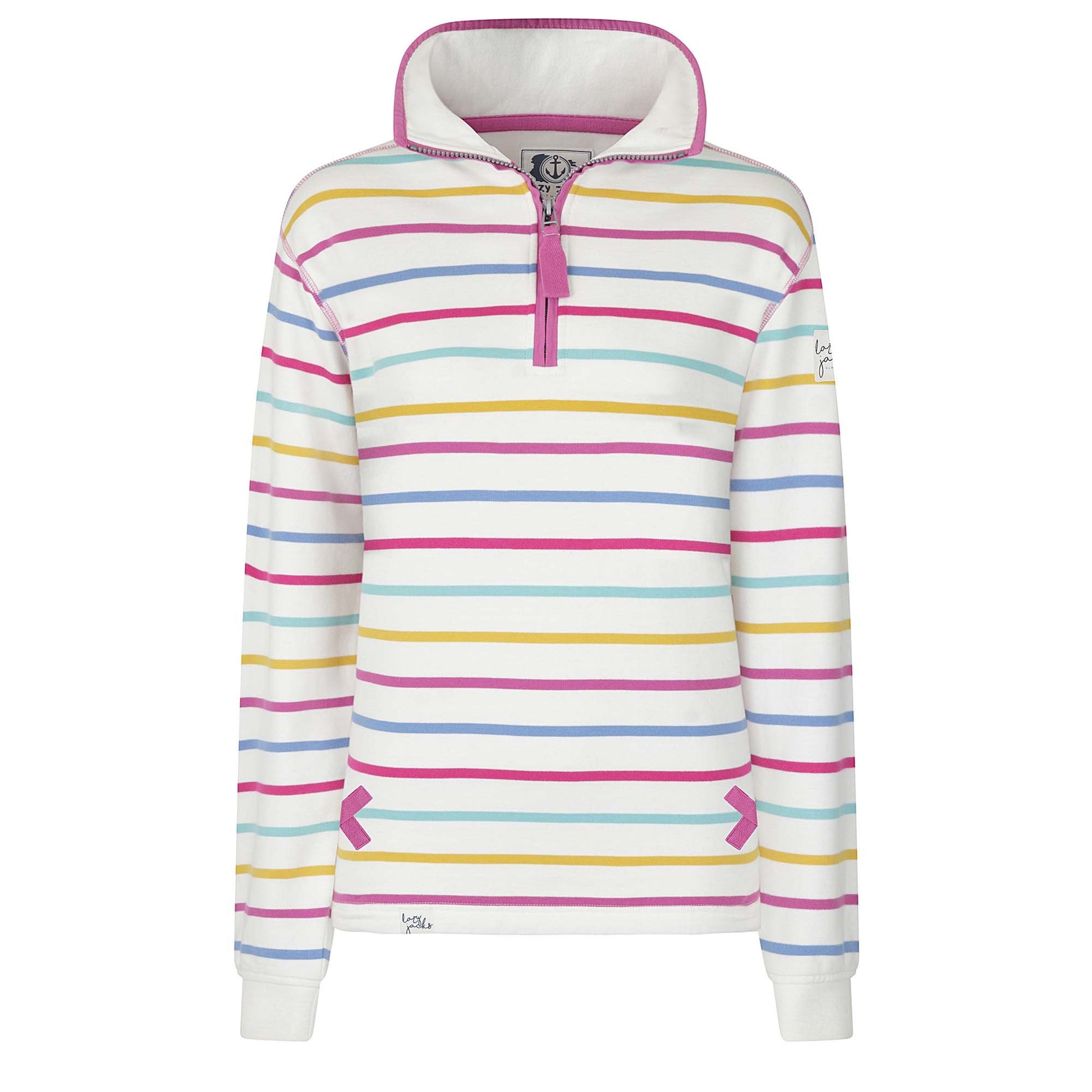 Lazy Jacks Ladies Striped 1/4 Zip Sweatshirt Periwinkle Multi-Colour LJ35 @ www.millscountrystore.com