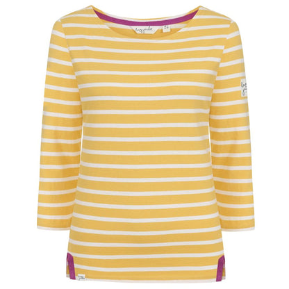 Lazy Jacks Ladies 3/4 Sleeve Breton Top In Maize Yellow LJ97S @ www.millscountrystore.com