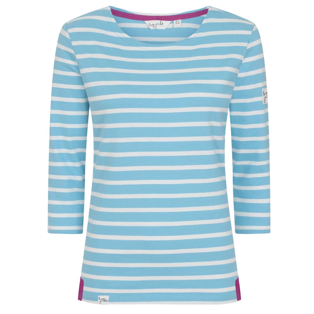 Lazy Jacks Ladies 3/4 Sleeve Breton Top In Reef Blue LJ97S @ www.millscountrystore.com