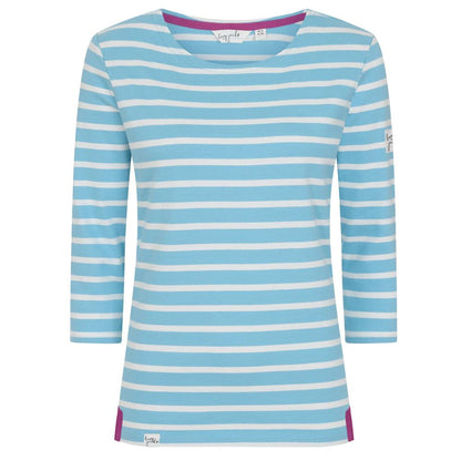 Lazy Jacks Ladies 3/4 Sleeve Breton Top In Reef Blue LJ97S @ www.millscountrystore.com