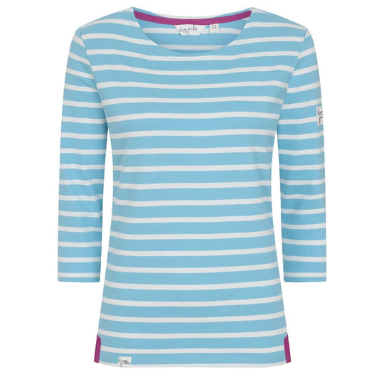 Lazy Jacks Ladies 3/4 Sleeve Breton Top In Reef Blue LJ97S @ www.millscountrystore.com