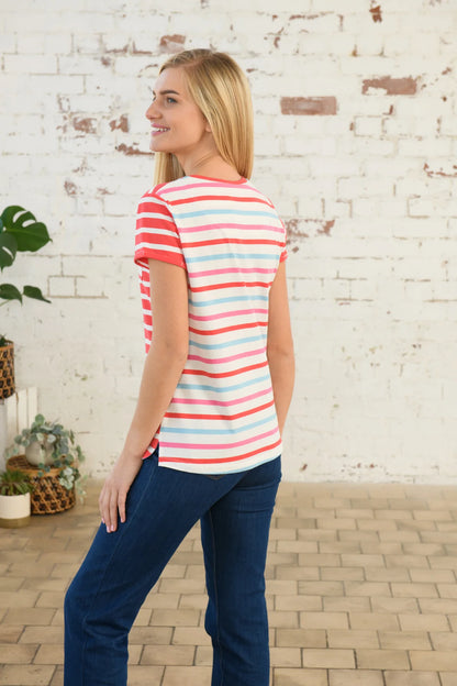 Lighthouse Causeway Short Sleeve T-Shirt -  Watermelon Stripe