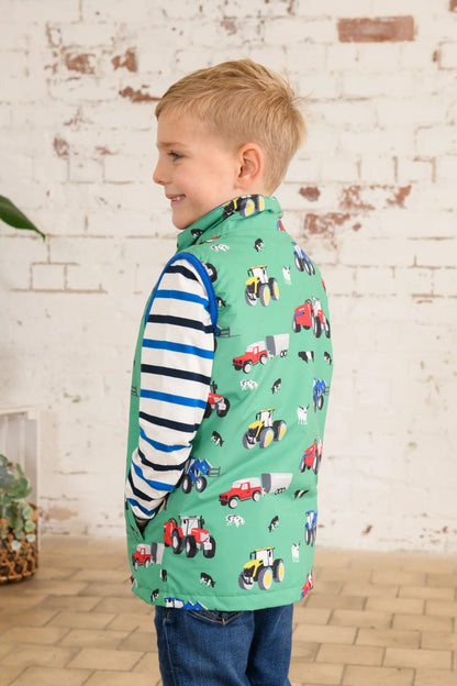 Lighthouse Children's Alex Gilet - Peagreen Tractor Print