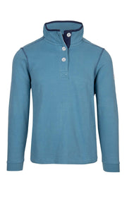 Womens Striped Button Neck Sweatshirt - Dusky Blue - LJ6