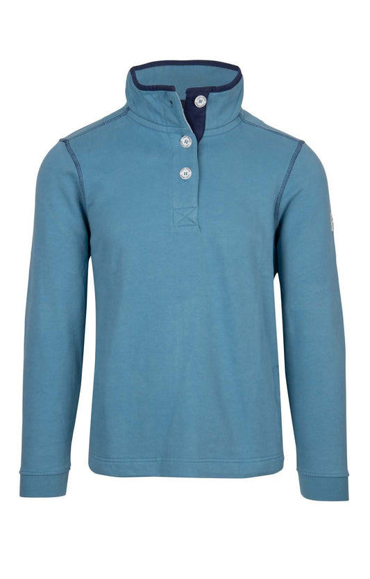 Womens Striped Button Neck Sweatshirt - Dusky Blue - LJ6