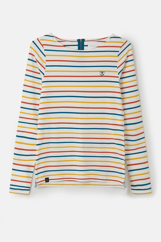 Lighthouse Causeway Breton Long Sleeve Top in Teal / Burnt Orange Stripe