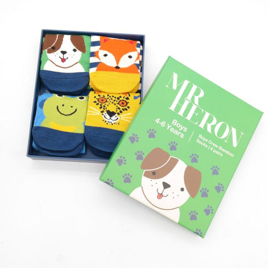Mr Heron  Boys 4-6 Years Crew Bamboo Socks Gift Box