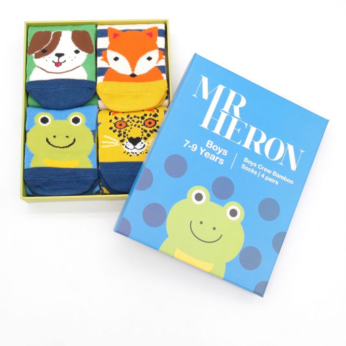 Mr Heron  Boys 7-9 Years Crew Bamboo Socks Gift Box
