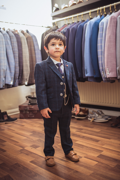 House of Cavani - Cody- Boys Three Piece Blue Tweed Suit