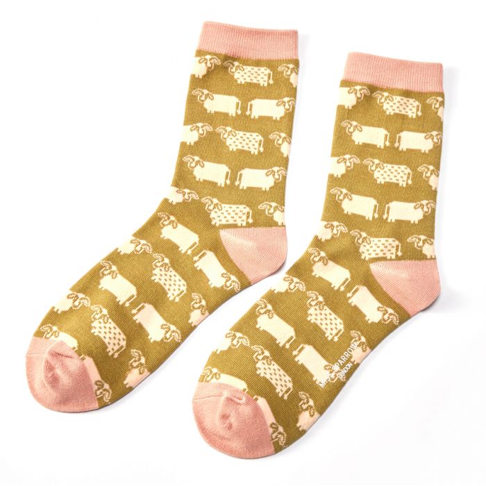 Miss Sparrow  Cute Cows Socks Olive