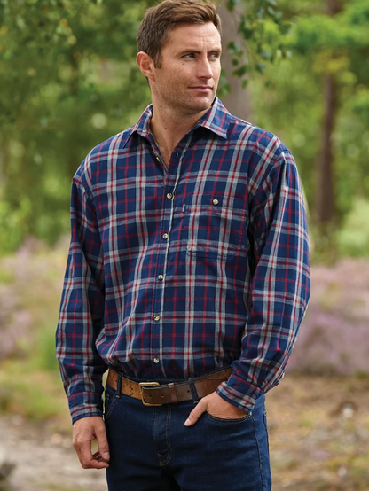 Champion Stroud Blue Tartan Long Sleeved Shirt with Micro Fleece Lining