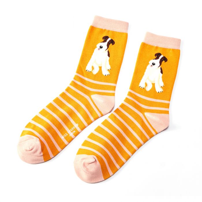 Miss Sparrow  Fox Terrier Stripes Socks Mustard