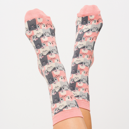 Miss Sparrow Happy Cats Socks Dusky Pink