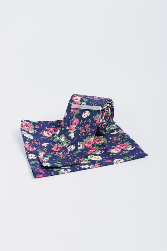 Cavani 805 Navy Floral Tie Set