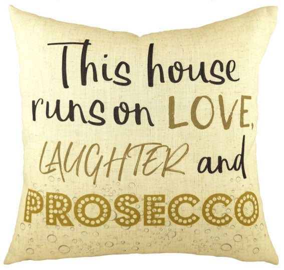Evans Lichfield K/E Phrases Prosecco, Love and Laughter Cushion