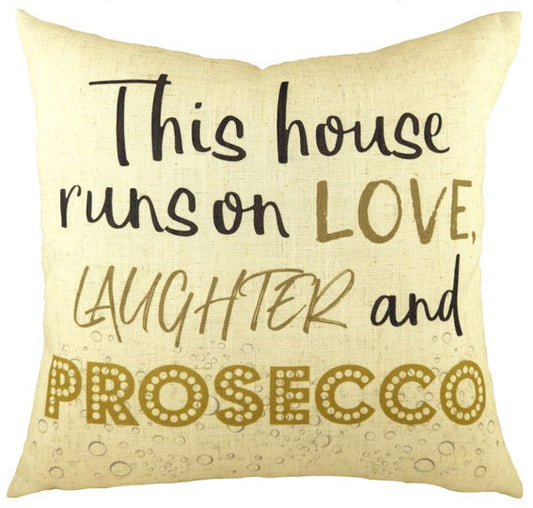 Evans Lichfield K/E Phrases Prosecco, Love and Laughter Cushion