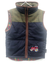 Boys' Tractor Bodywarmer in Navy / Green Tweed