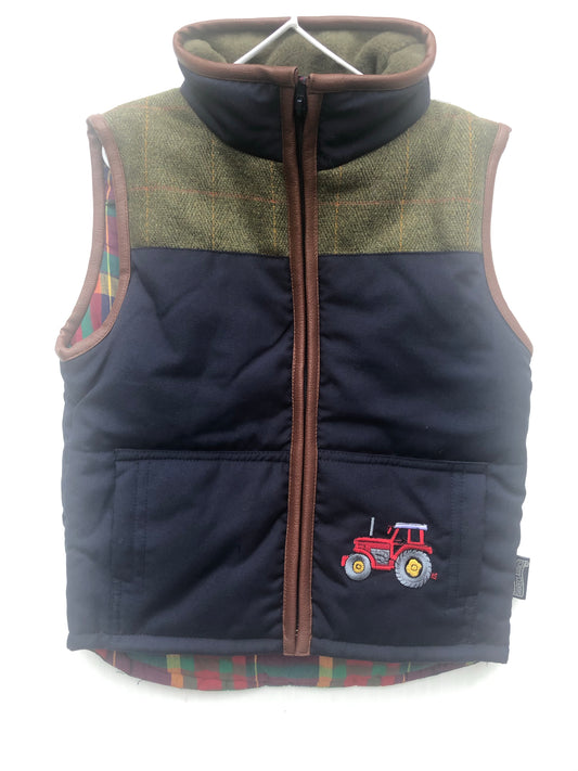 Boys' Tractor Bodywarmer in Navy / Green Tweed