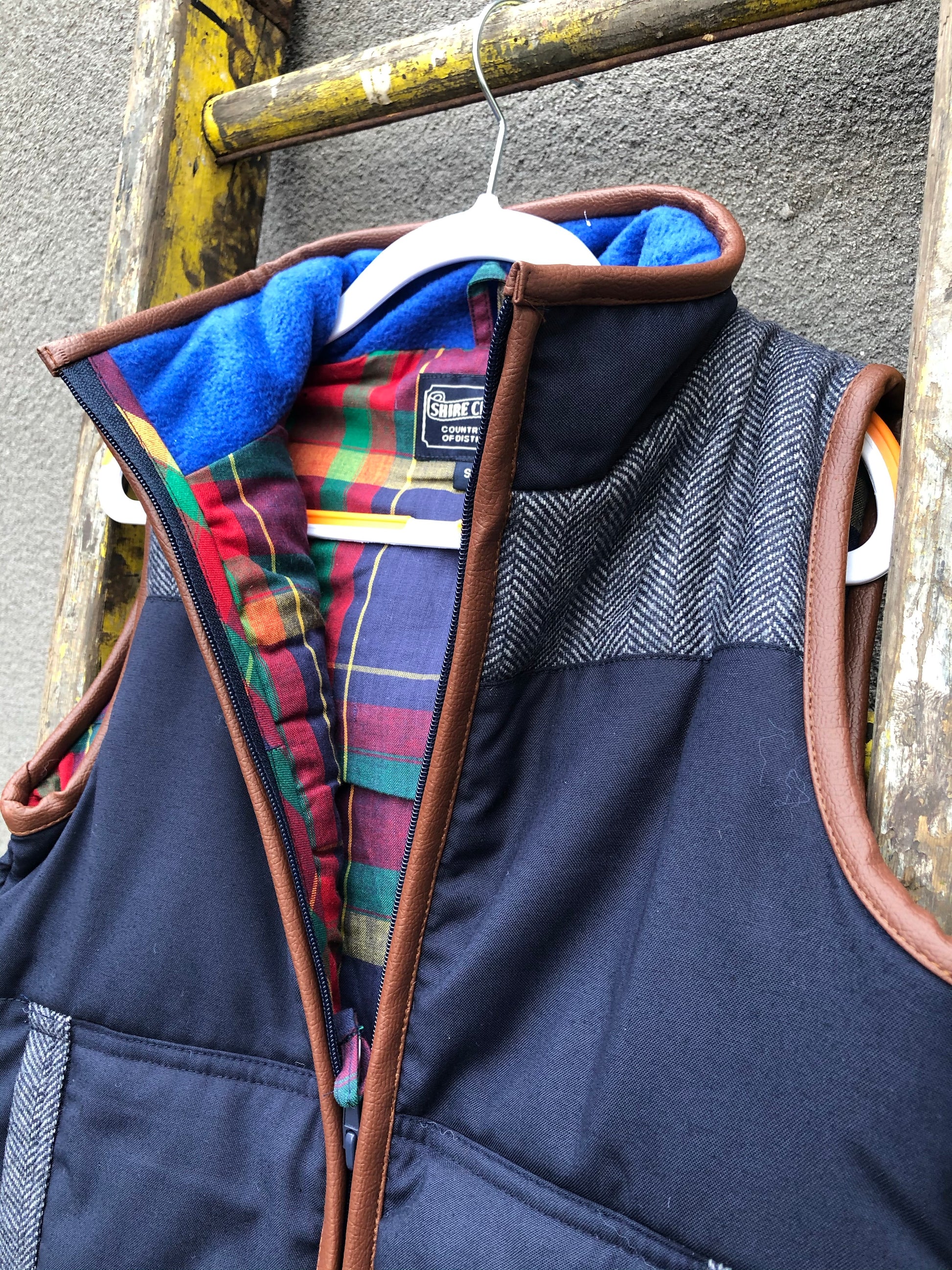Boys Tractor Tweed Bodywarmer in Navy @ www.millscountrystore.com