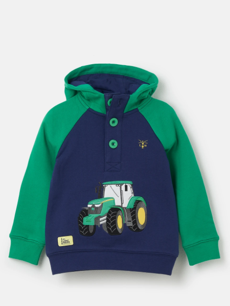 Lighthouse Jack Hoodie with Tractor Applique - Green & Navy