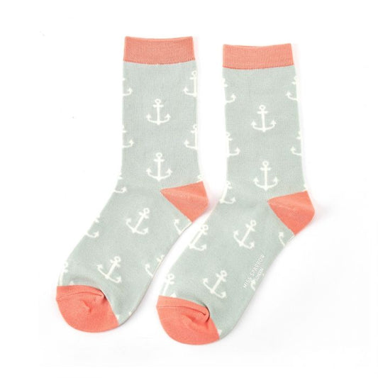 Miss Sparrow  Anchors Socks Duck Egg